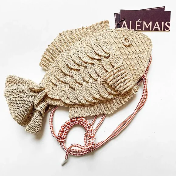Alemais Horizon Raffia Fish Bag Natural NEW NWT - Picture 4 of 10